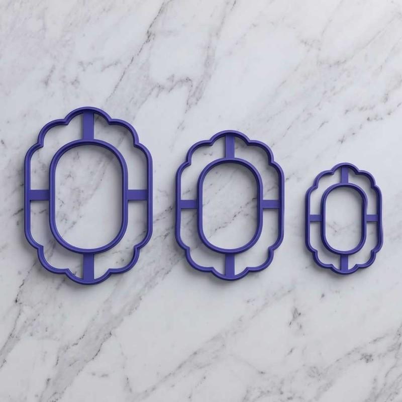 3'lü Set Oval Çerçeve Seramik Kil ve Hamur Kesici Kalıp | Craftelle 3D Kurabiye Kalıbı