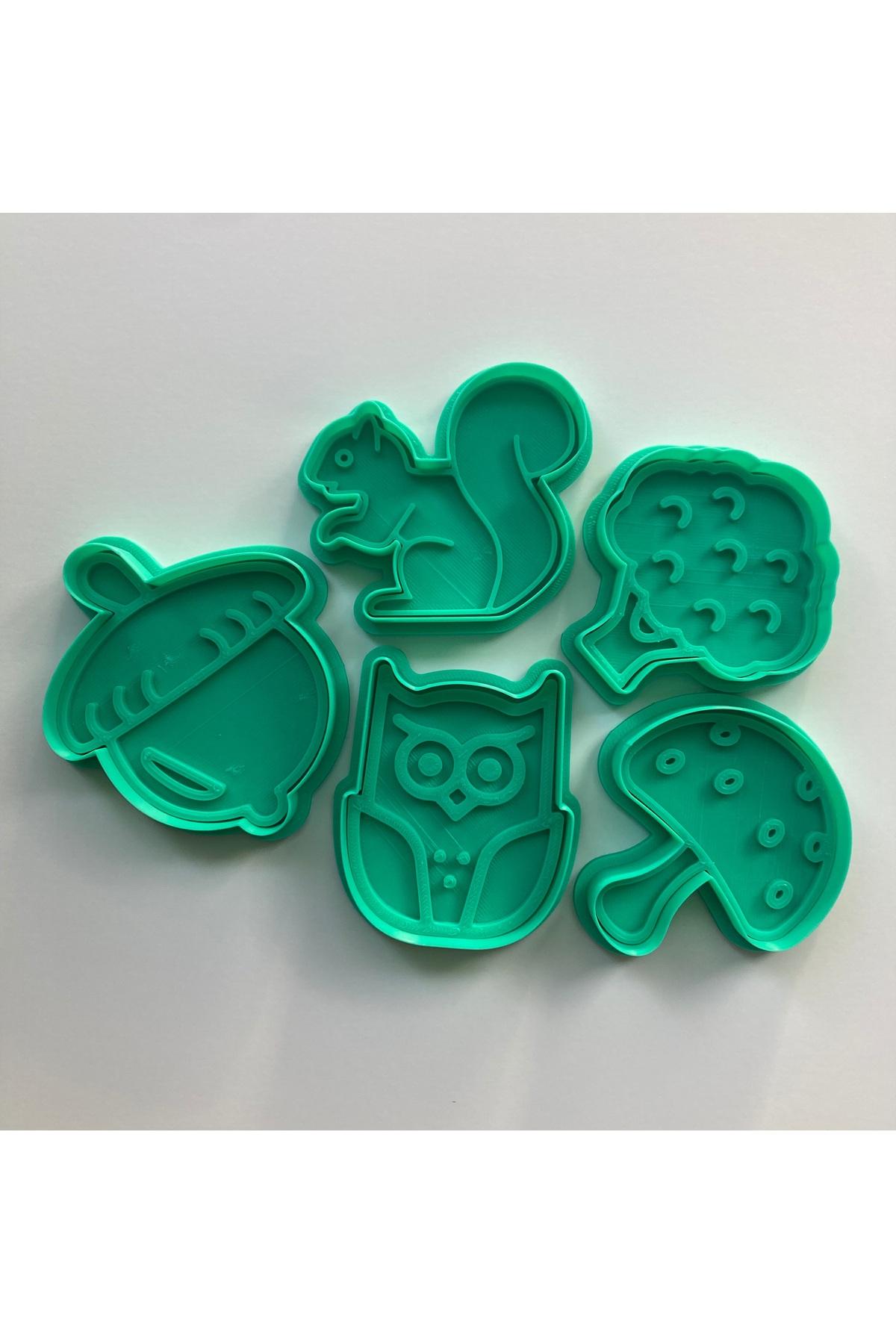 Orman Hayvanları Kurabiye Kalıbı Seti, 5 Parça, Yeşil, Gıda Uyumlu PLA, Mutfak Hamur Şekillendirici | Craftelle 3D Kurabiye Kalıbı
