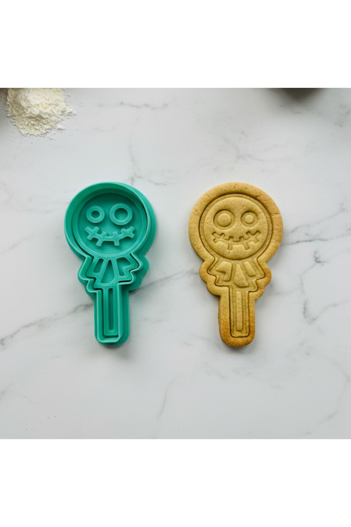 Halloween Temalı 3D Baskı Korkuluk Lolipop Kurabiye Kalıbı, Yeşil, Hamur Şekillendirici | Craftelle 3D Kurabiye Kalıbı