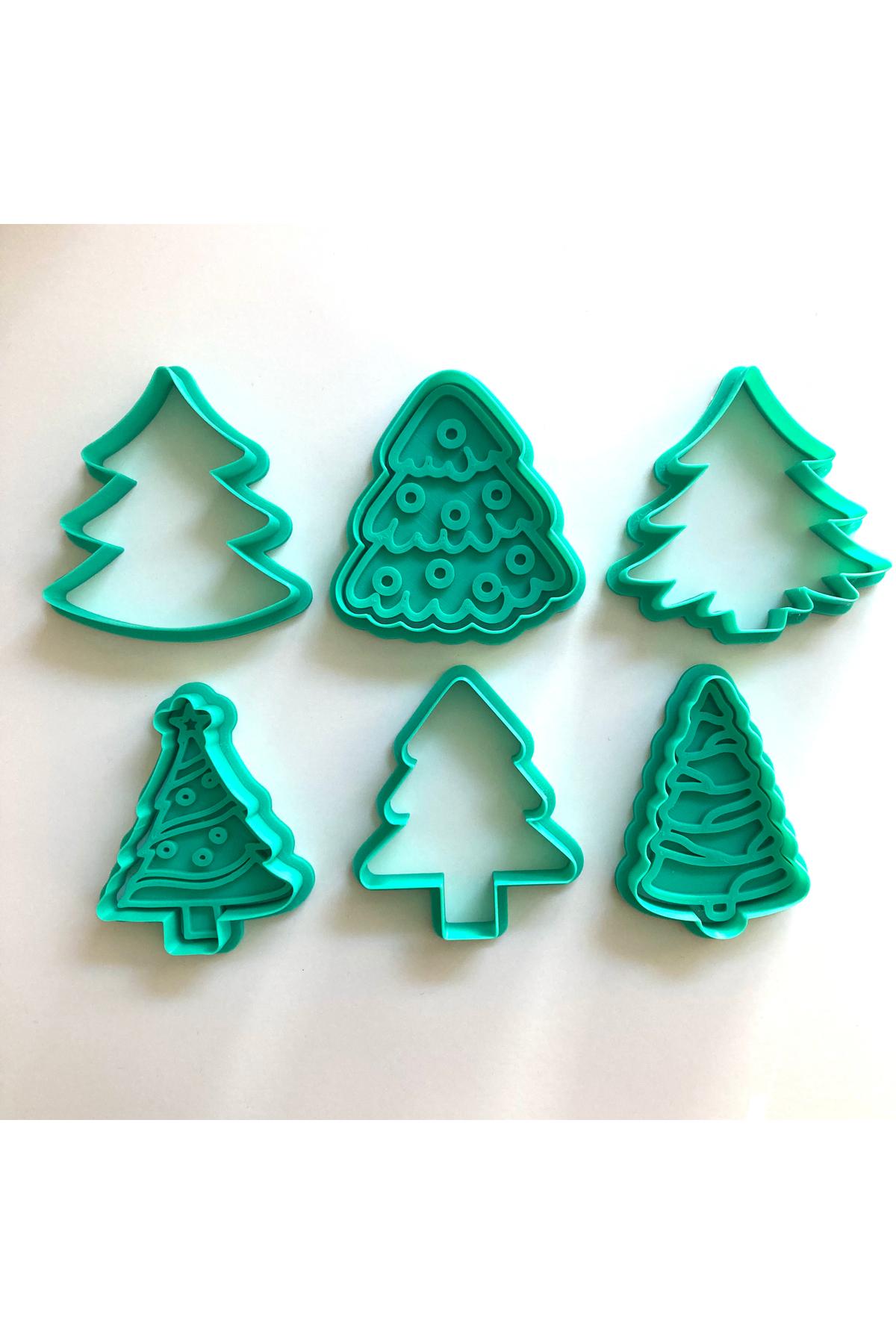 Yılbaşı Ağacı Kurabiye Kalıbı Koleksiyonu - 6 Farklı Model - Damgalı ve Sade Kesiciler | Craftelle 3D Kurabiye Kalıbı