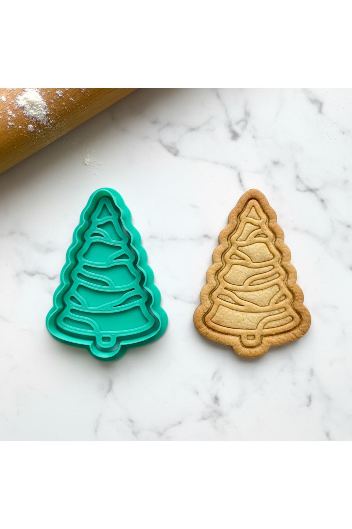 Zarif Yılbaşı Ağacı Kurabiye Kalıbı | Doğal ve Desenli Tasarım | Craftelle 3D Kurabiye Kalıbı