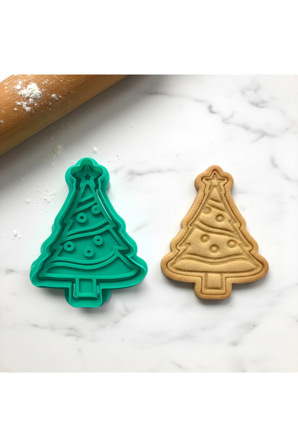 Süslü Yılbaşı Ağacı Kurabiye Kalıbı | Yıldızlı ve Desenli | Yeni Yıl Partisi Özel | Craftelle 3D Kurabiye Kalıbı