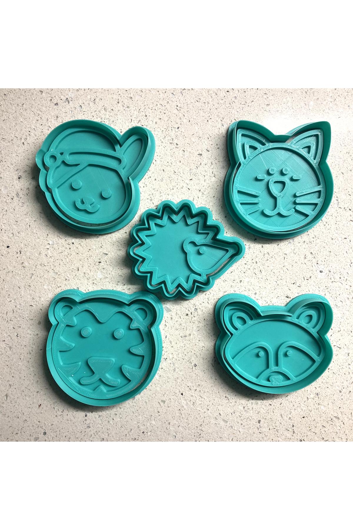 Sevimli Hayvanlar 5'li Kurabiye Kalıbı Seti | Doğum Günü Partisi | Şeker Hamuru, Kil Şekillendirici | Craftelle 3D Kurabiye Kalıbı