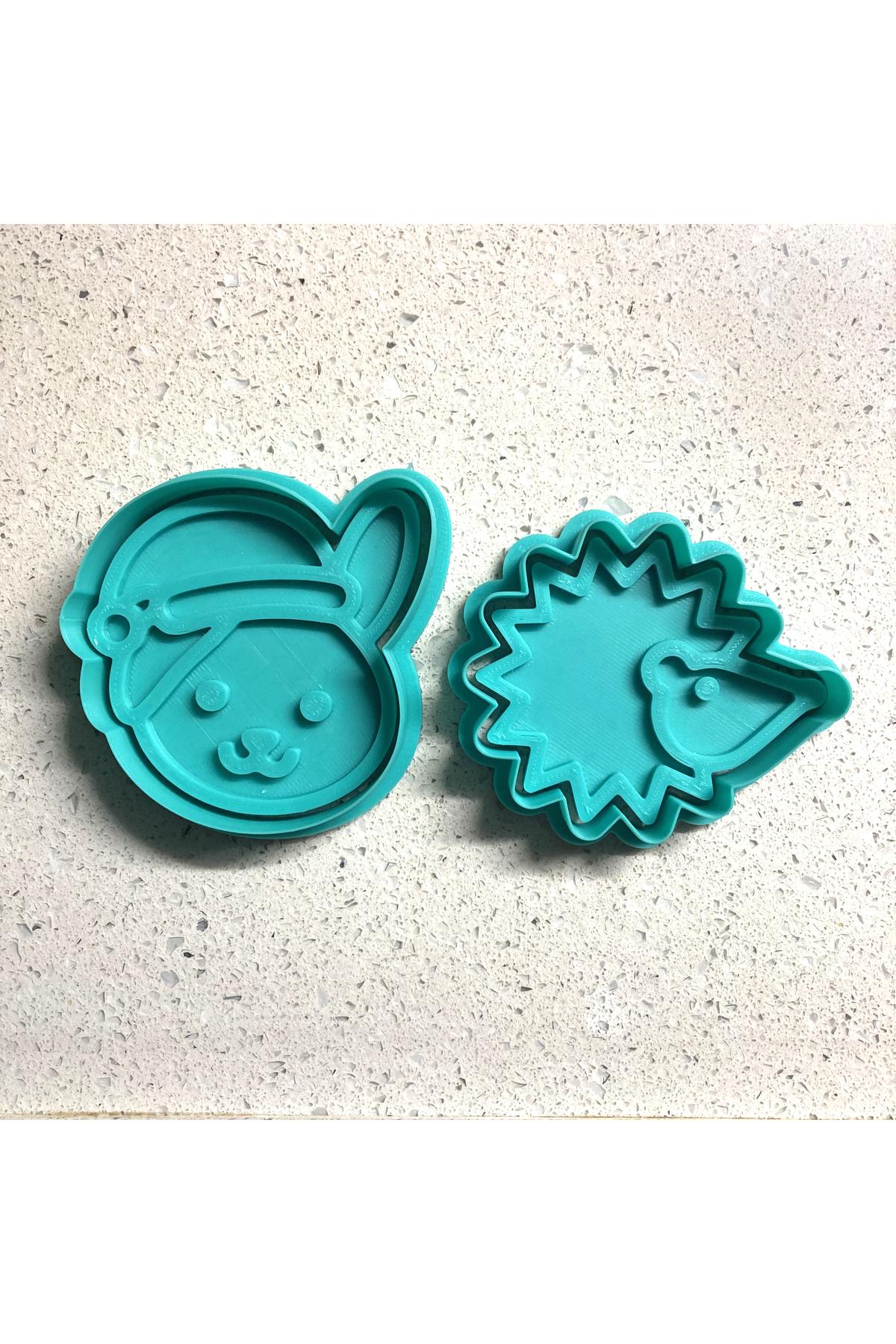 Kış Temalı 2'li Kurabiye Kalıbı Seti Tavşan, Kirpi Yılbaşı Partisi, Şeker Hamuru, Kil Şekillendirici | Craftelle 3D Kurabiye Kalıbı