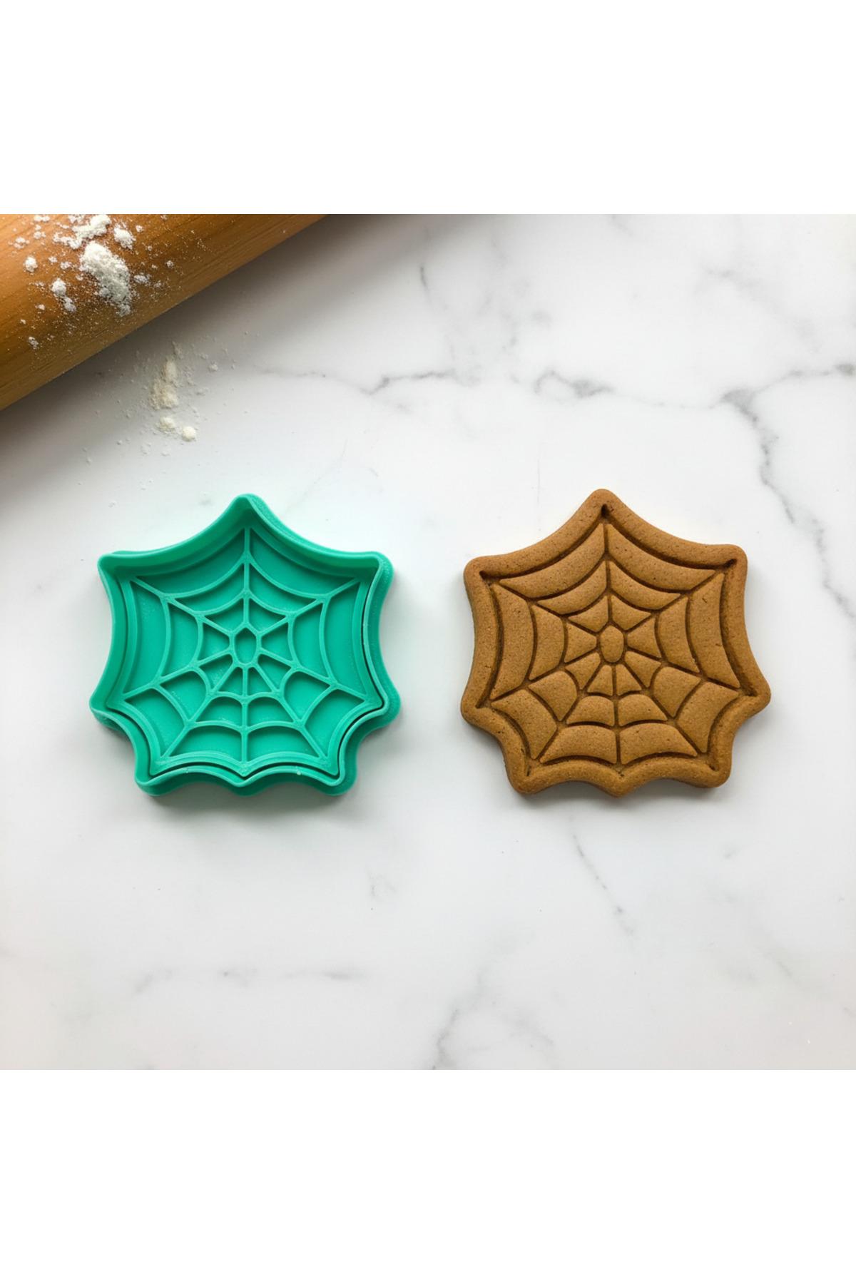 Cadılar Bayramı Örümcek Ağı Kurabiye Kalıbı, Yeşil, Hamur Şekillendirici ve Damga Seti | Craftelle 3D Kurabiye Kalıbı