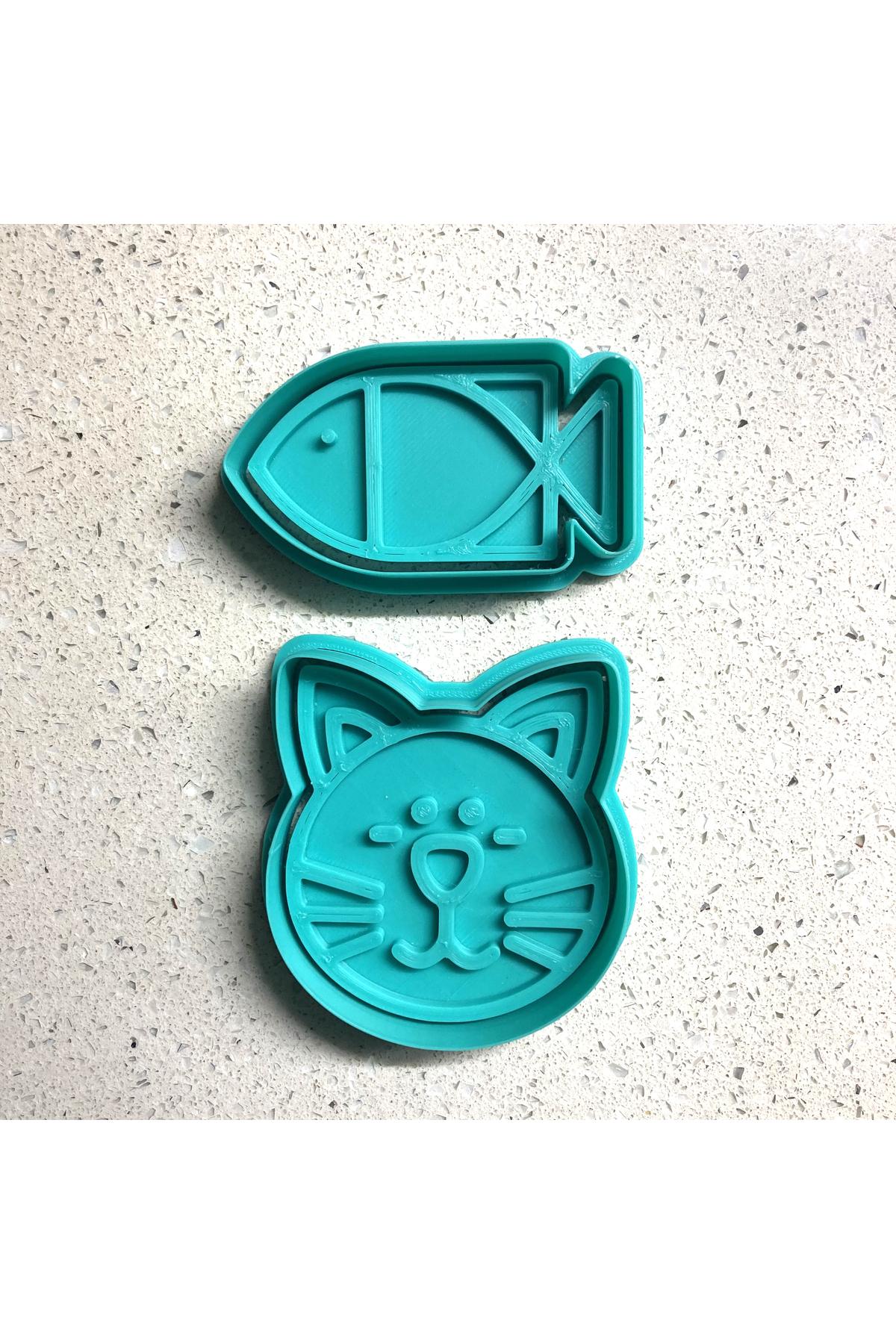 Kedi ve Balık Figürlü 2'li Kurabiye Kalıbı Seti, Kedi Temalı Parti, Şeker Hamuru, Kil Şekillendirici | Craftelle 3D Kurabiye Kalıbı