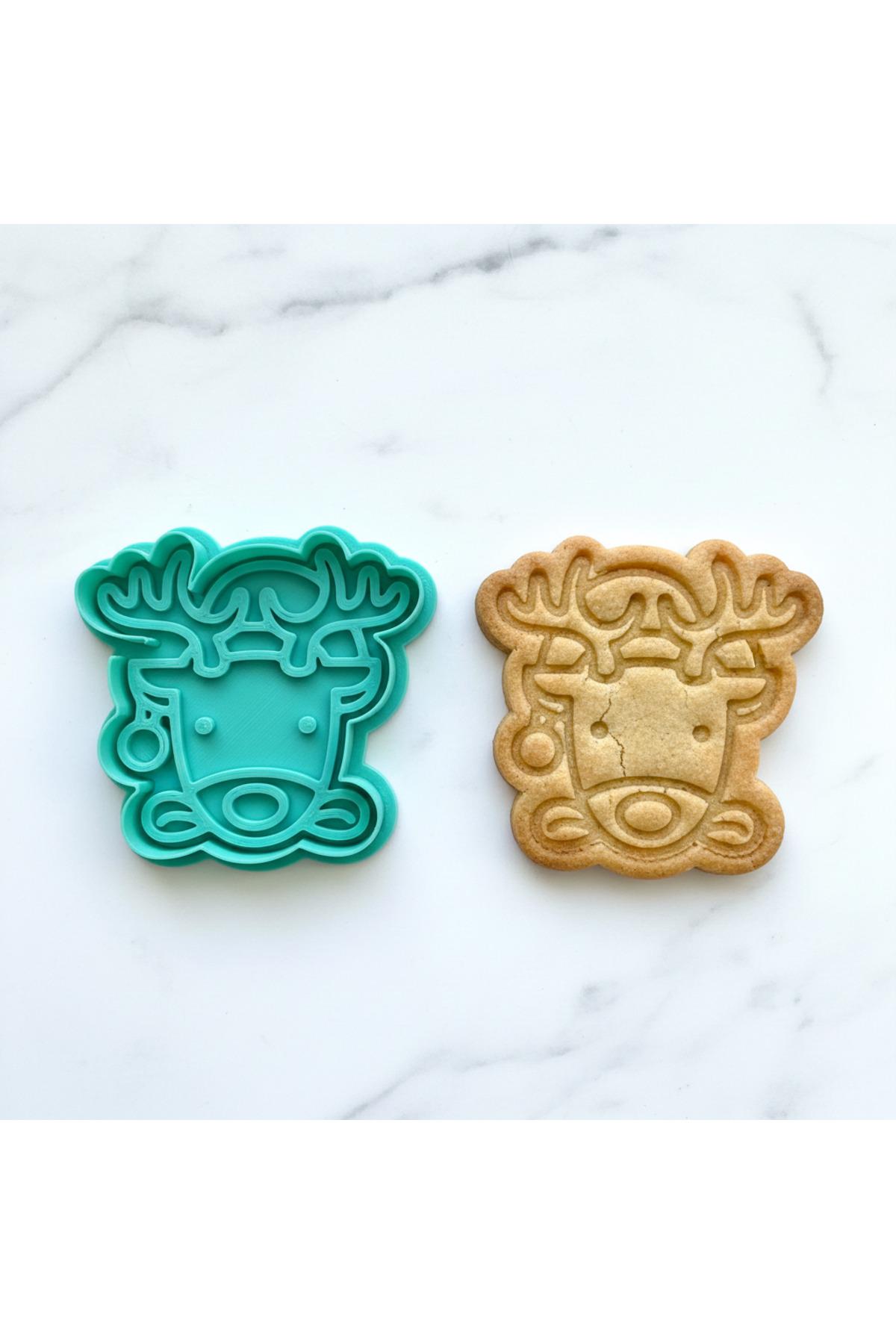 Sevimli Yılbaşı Noel Geyiği Kurabiye Kalıbı ve Damga Seti | Rudolf Figürü | Kış | Şeker Hamuru | Craftelle 3D Kurabiye Kalıbı