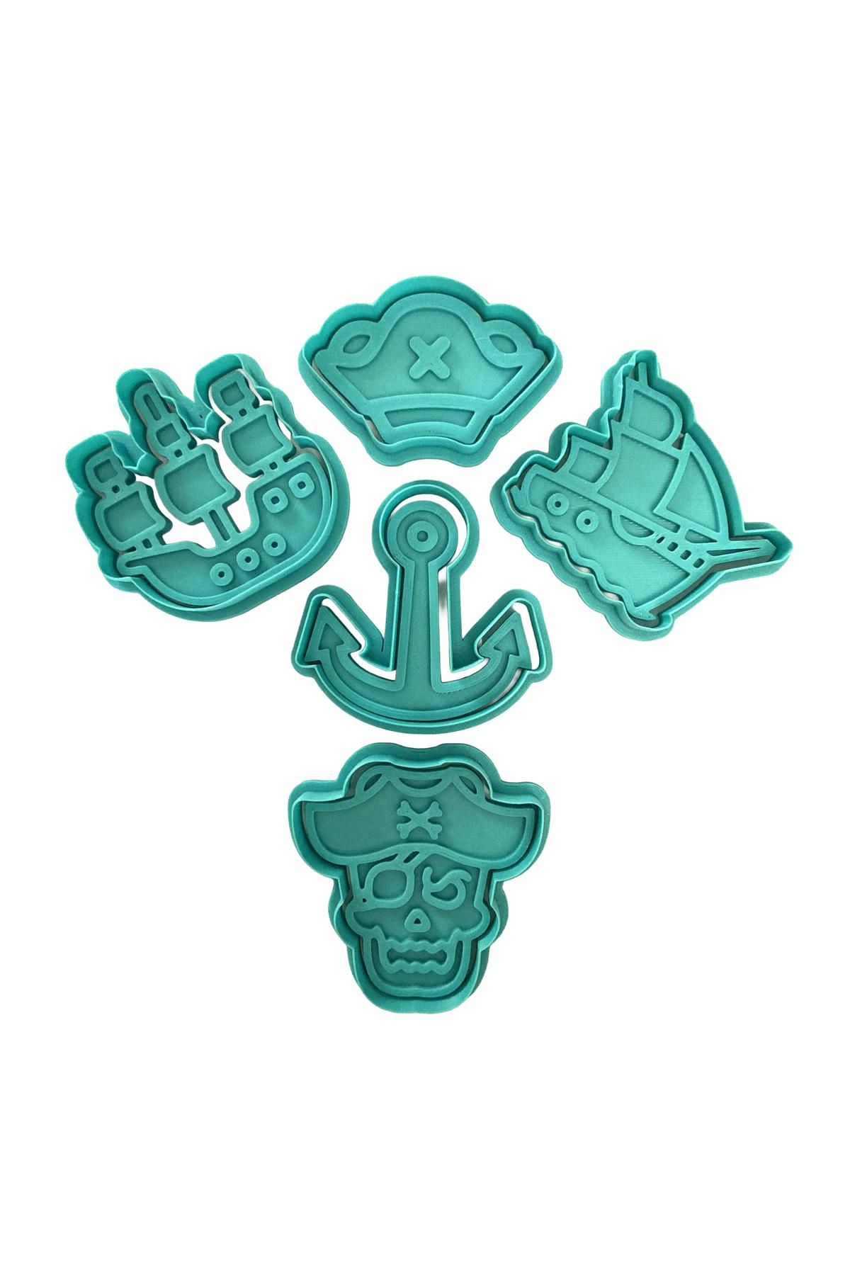 5'li Korsan Gemileri ve Çapa Kurabiye Kalıbı Seti | Denizci Temalı | Şeker Hamuru, Kil | Craftelle 3D Kurabiye Kalıbı