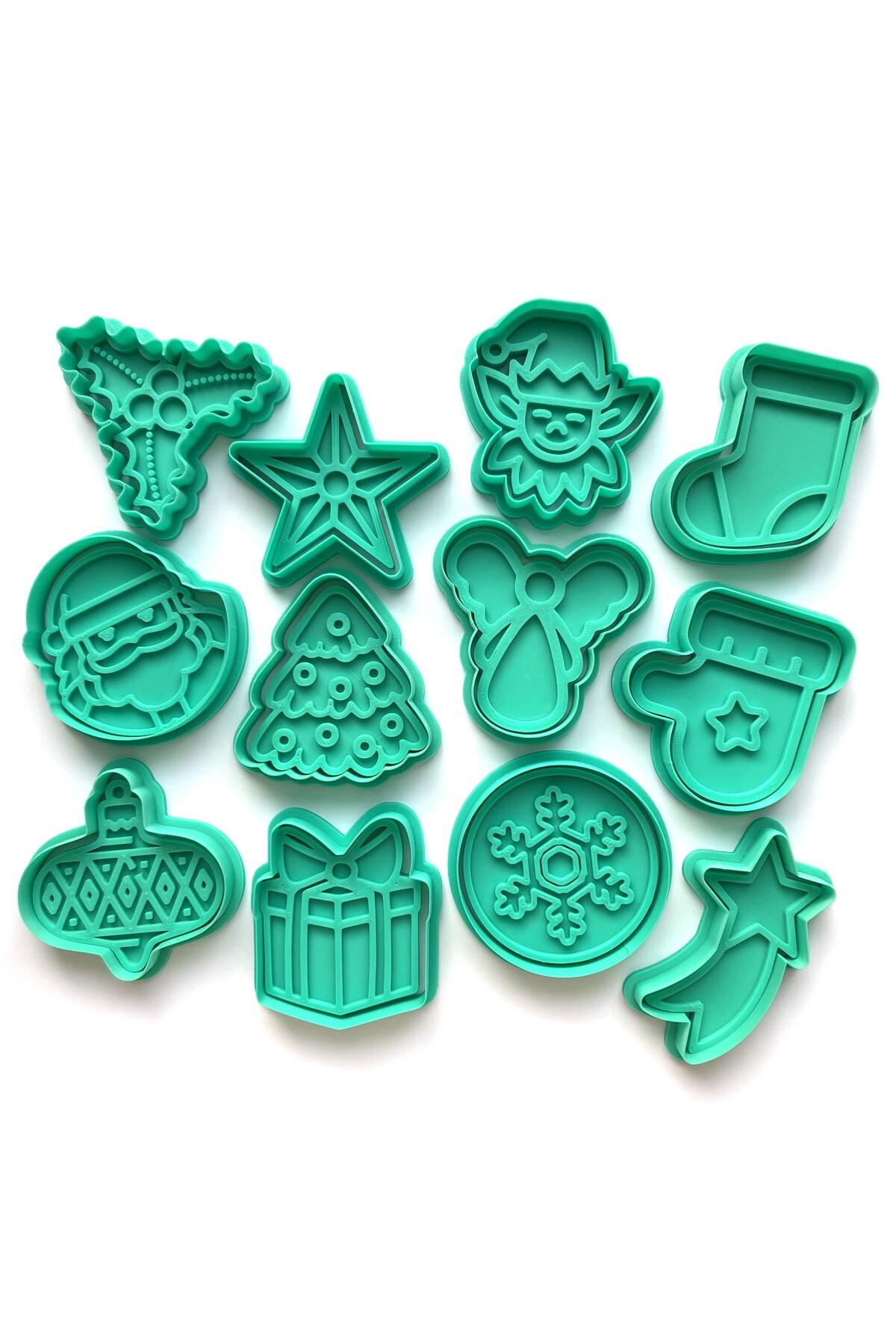 12'li Yılbaşı Kutlama Kurabiye Kalıbı Seti | Noel Baba, Elf, Melek, Kar Tanesi, Hediye | Craftelle 3D Kurabiye Kalıbı