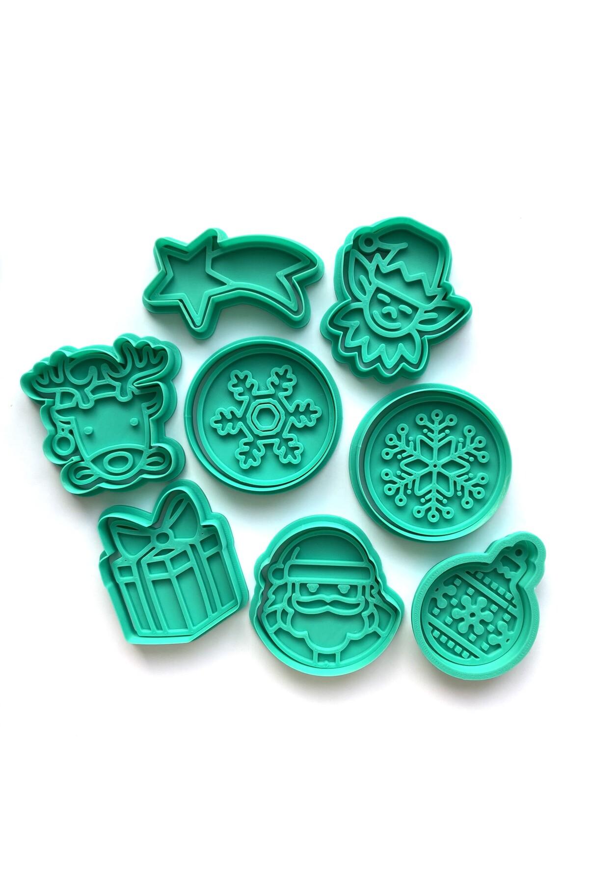 Noel Baba ve Dostları 8 Parça Kurabiye Kalıbı Seti | Yılbaşı Süslemeleri | Şeker ve Kil Hamuru | Craftelle 3D Kurabiye Kalıbı