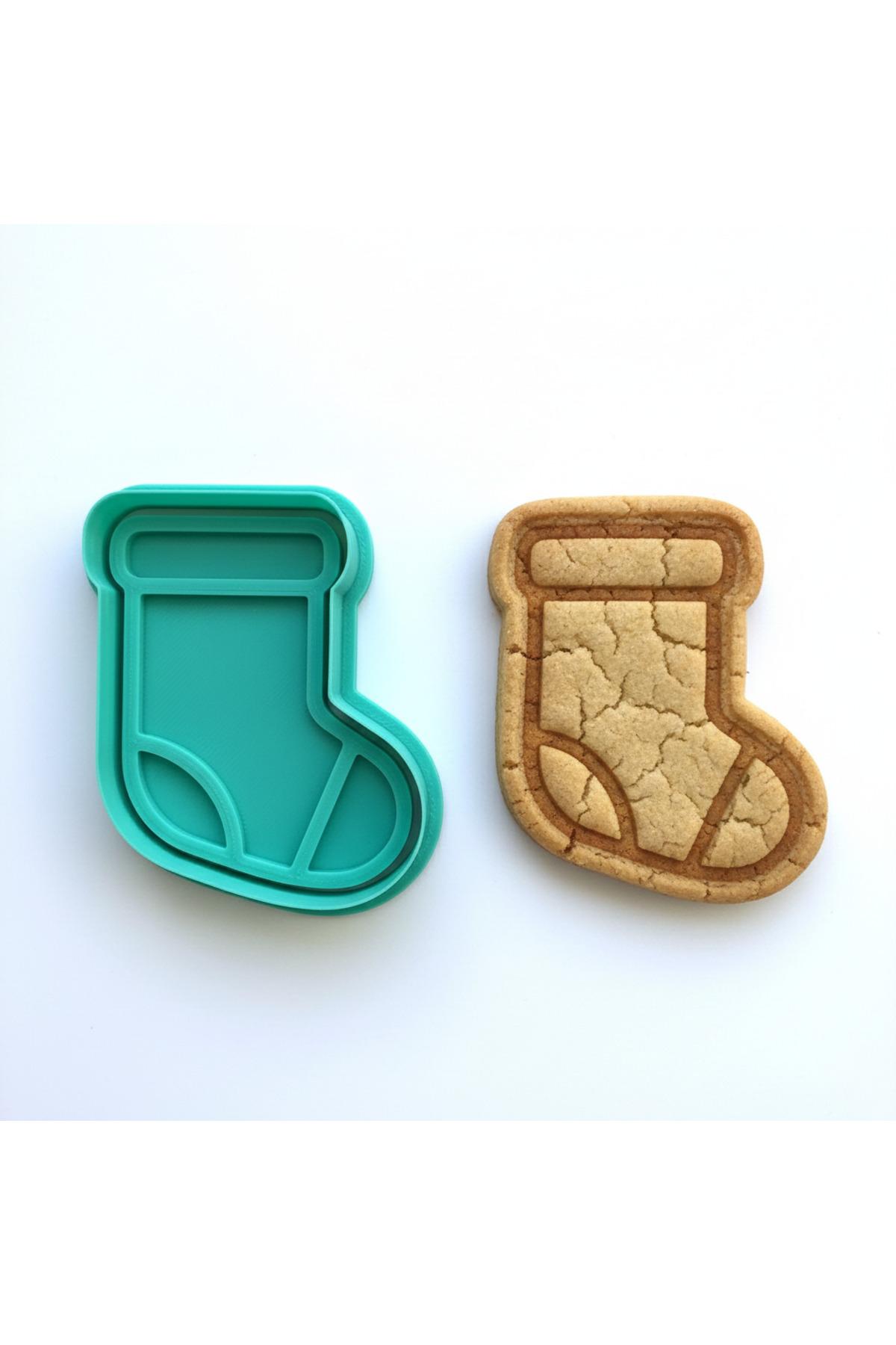 Noel Çorabı Kurabiye Kalıbı | Yılbaşı Hediye Çorabı Figürü | Kış Temalı Parti | Şeker Hamuru | Craftelle 3D Kurabiye Kalıbı