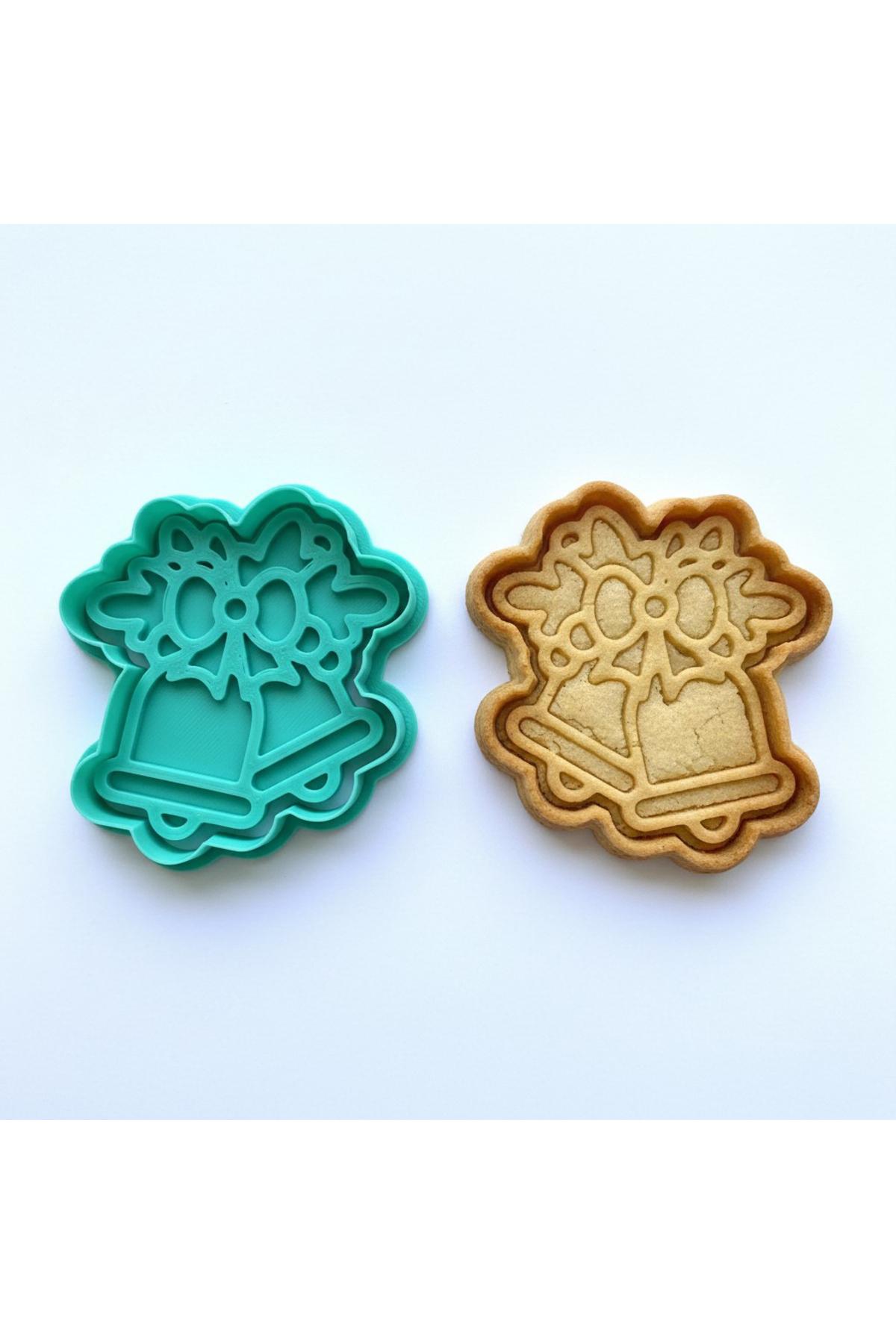 Fiyonklu Yılbaşı Çanı Kurabiye Kalıbı ve Damga Seti | Noel Zili Figürü | Şeker Hamuru, Kil Hamuru | Craftelle 3D Kurabiye Kalıbı
