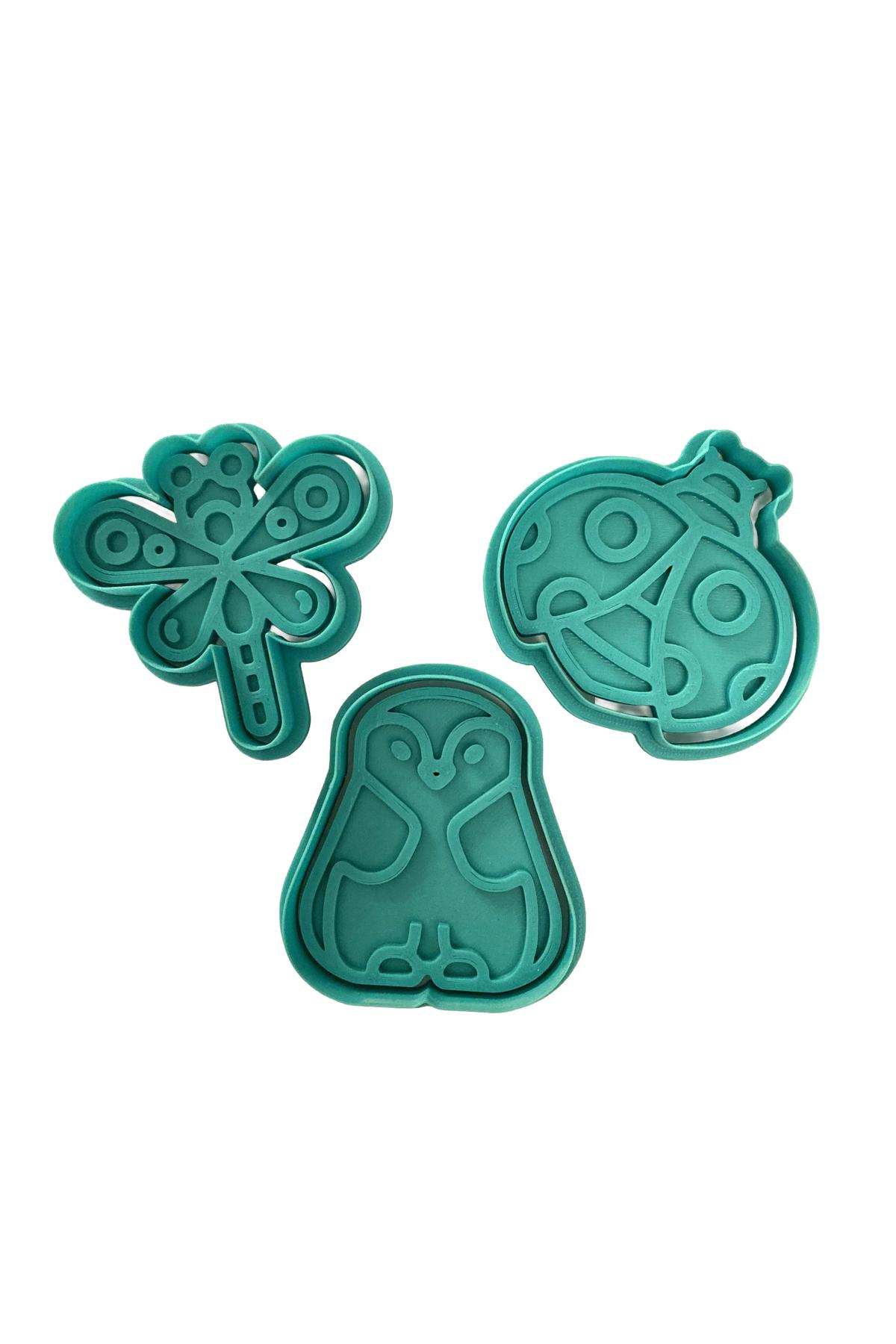 Sevimli Figürler 3'lü Kurabiye Kalıbı Seti | Yusufçuk, Uğur Böceği, Penguen | Şeker, Kil Hamuru | Craftelle 3D Kurabiye Kalıbı