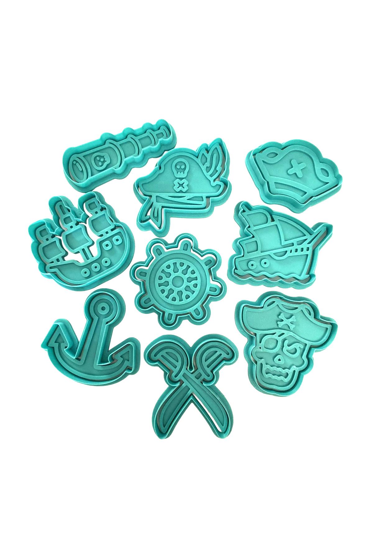 9'lu Korsan Mega Kurabiye Kalıbı Seti | Gemi, Kurukafa, Dümen, Kılıç, Çapa | Doğum Günü Parti Seti | Craftelle 3D Kurabiye Kalıbı