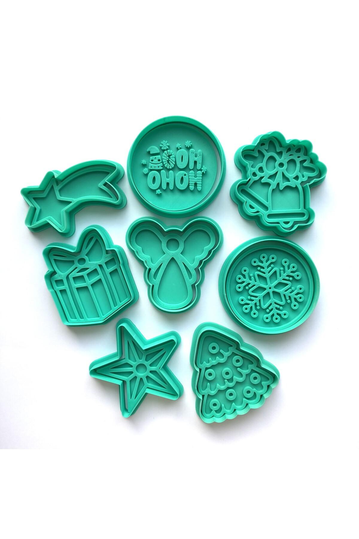 Yılbaşı Özel 8 Parça Kurabiye Kalıbı Seti | Melek, Yıldız, Hediye, Çan | Şeker Hamuru, Kil | Craftelle 3D Kurabiye Kalıbı