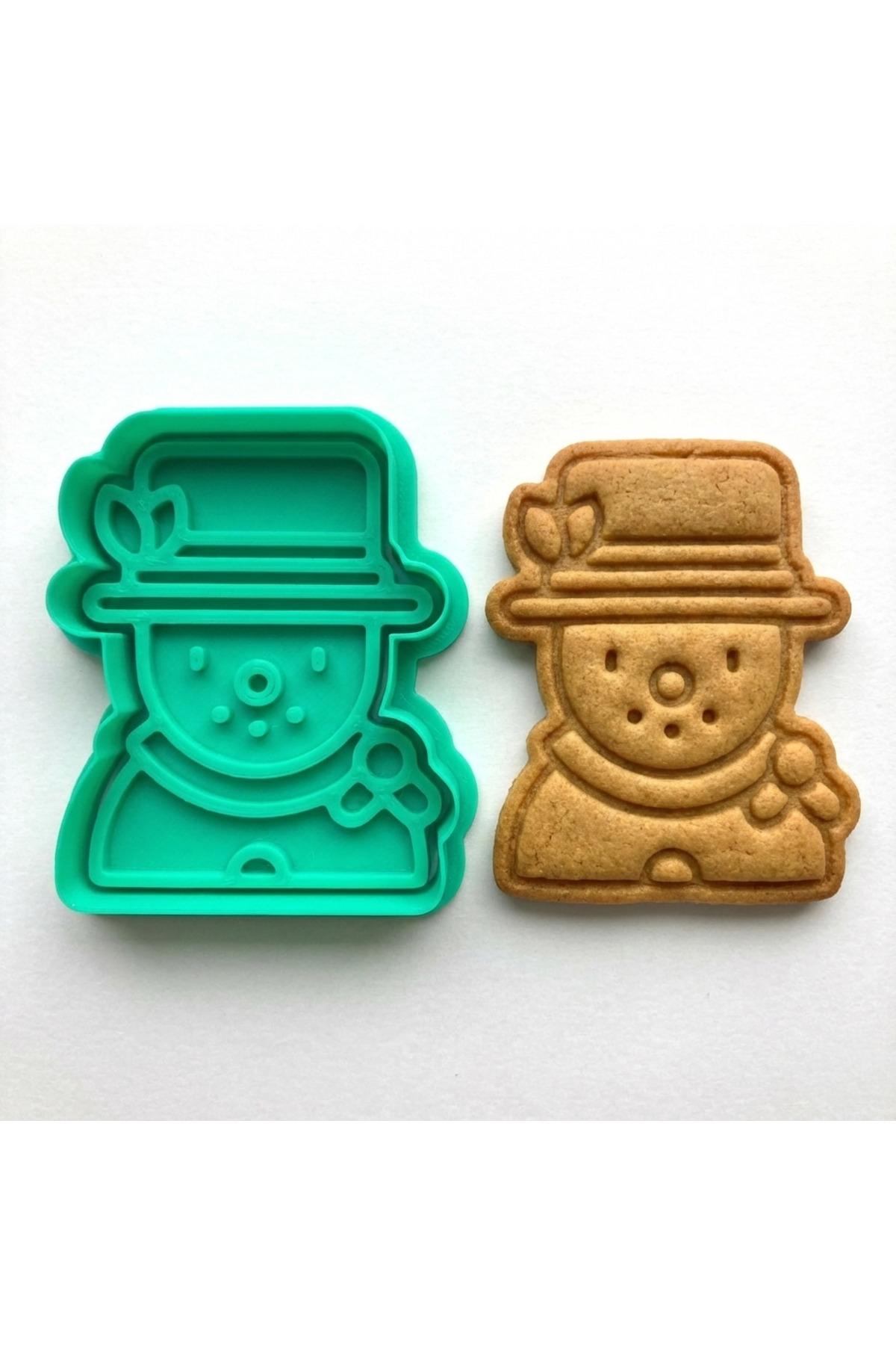 Silindir Şapkalı Kardan Adam Kurabiye Kalıbı ve Damga Seti | Yılbaşı Kış Temalı | Şeker Hamuru | Craftelle 3D Kurabiye Kalıbı