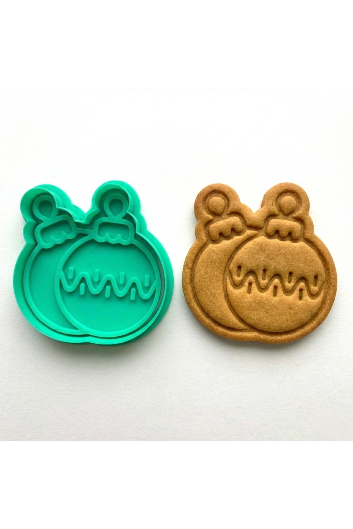 İkili Yılbaşı Topu Kurabiye Kalıbı ve Damga Seti | Yeni Yıl Ağacı Süsü | Şeker, Kil Hamuru | Craftelle 3D Kurabiye Kalıbı