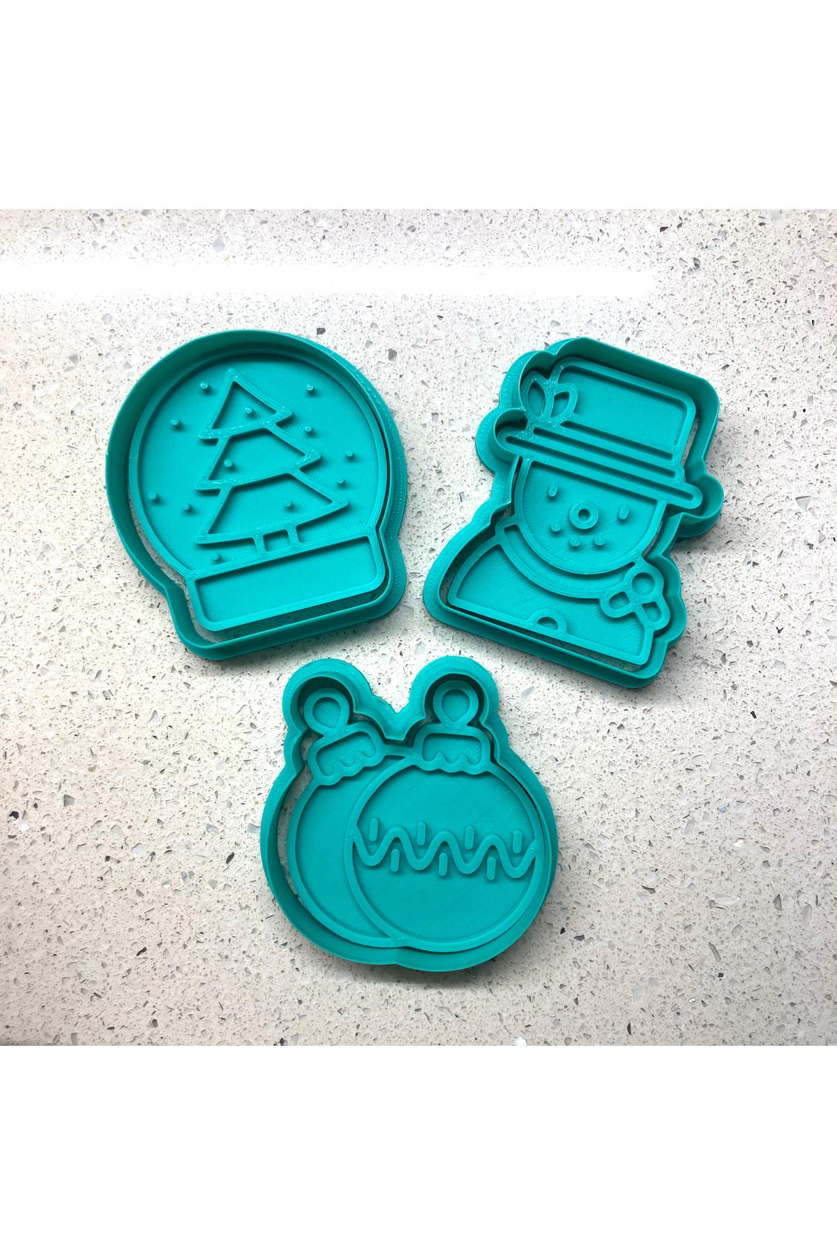 3'lü Kış Süsleri Kurabiye Kalıbı Seti | Kar Küresi, Şapkalı Kardan Adam, Yılbaşı Topu | Craftelle 3D Kurabiye Kalıbı