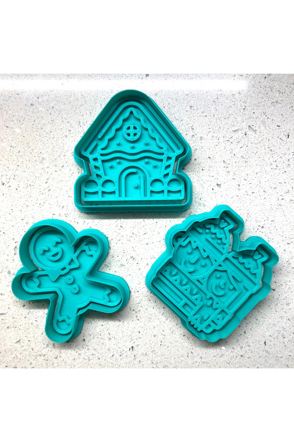 3'lü Yılbaşı Hikayesi Kurabiye Kalıbı Seti | Zencefilli Ev, Gingerbread Man, Kış Çocukları | Craftelle 3D Kurabiye Kalıbı