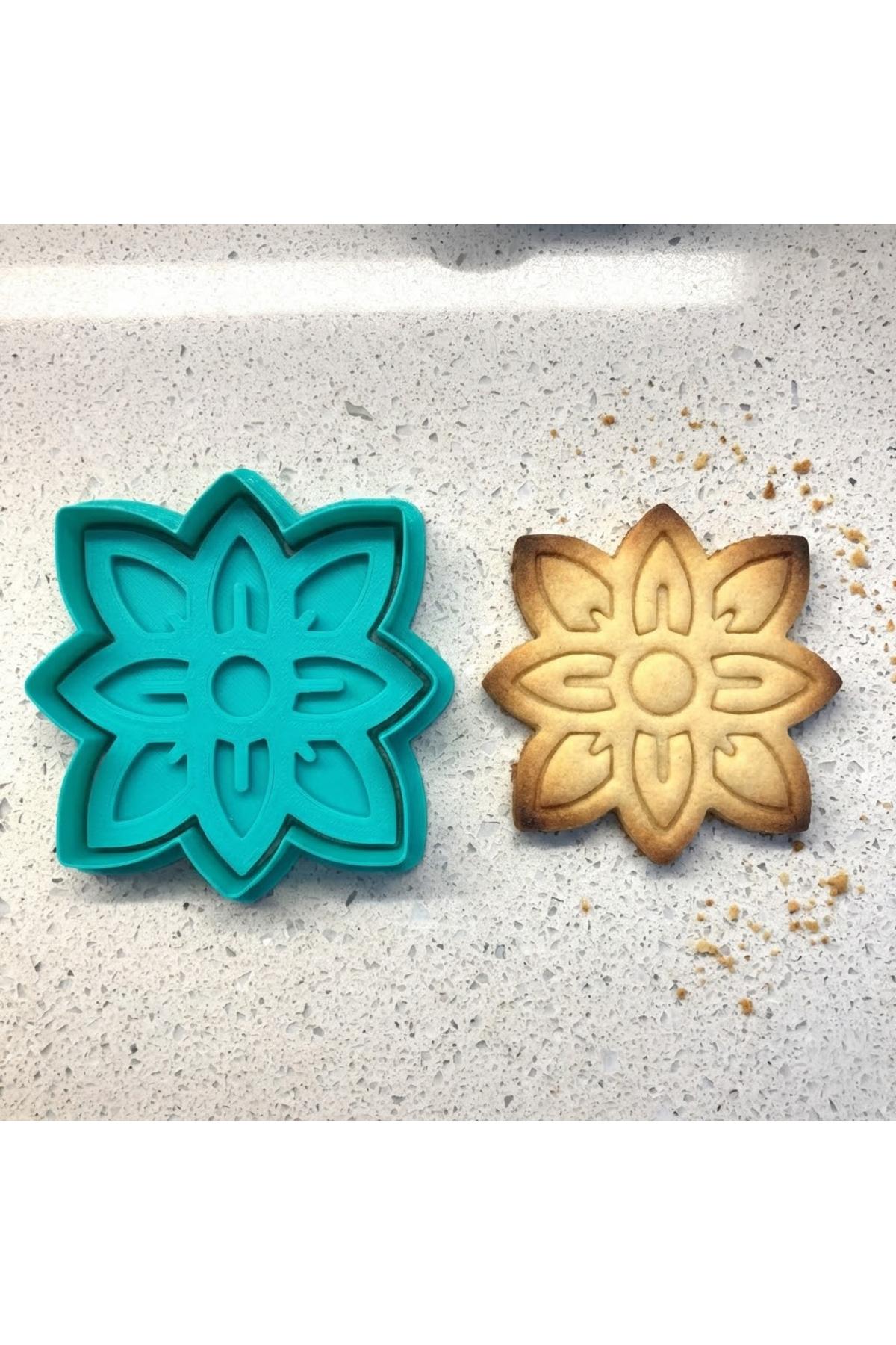 Geometrik Çiçek Motifli Kurabiye Kalıbı ve Damga Seti | Şeker Hamuru, Kil Şekillendirici | Craftelle 3D Kurabiye Kalıbı