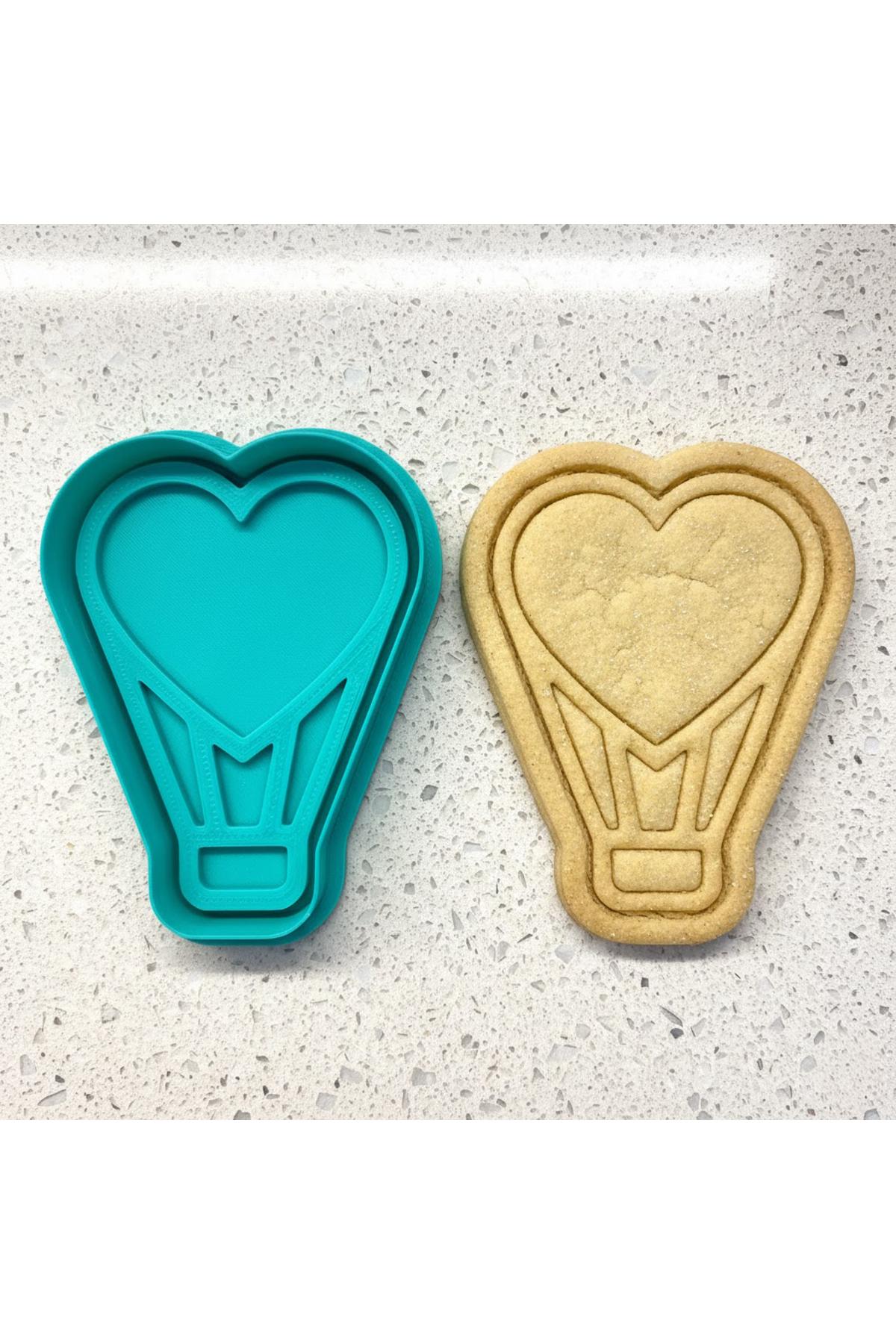 Aşk Balonu Figürlü Kurabiye Kalıbı | Kalp Detaylı Sıcak Hava Balonu Damga | Kil ve Şeker Hamuru | Craftelle 3D Kurabiye Kalıbı