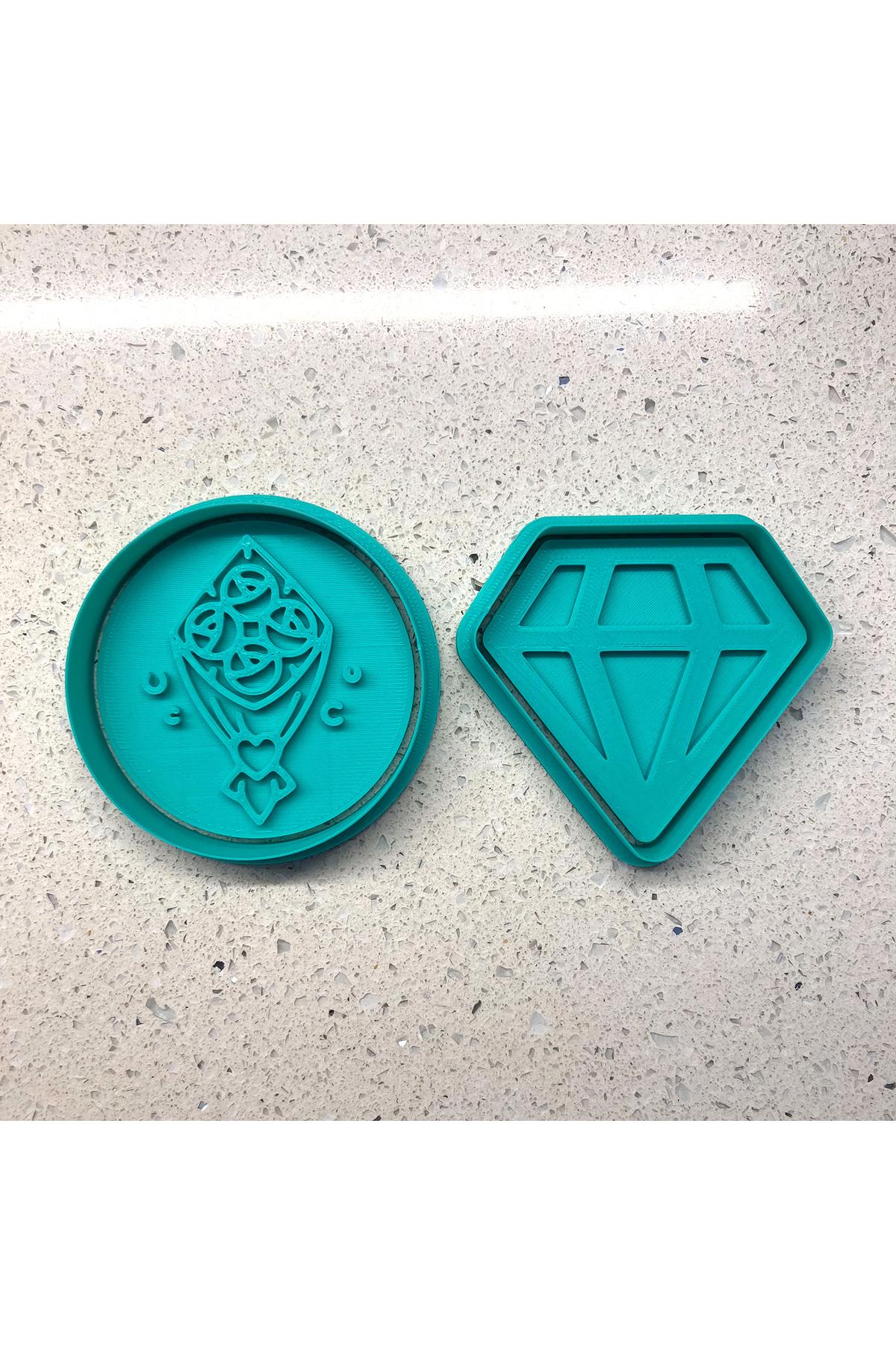 Zarif Gül Demeti ve Elmas 2 Parça Set | Kurabiye Kalıbı ve Damga | Şeker Hamuru ve Pasta Süsleme | Craftelle 3D Kurabiye Kalıbı