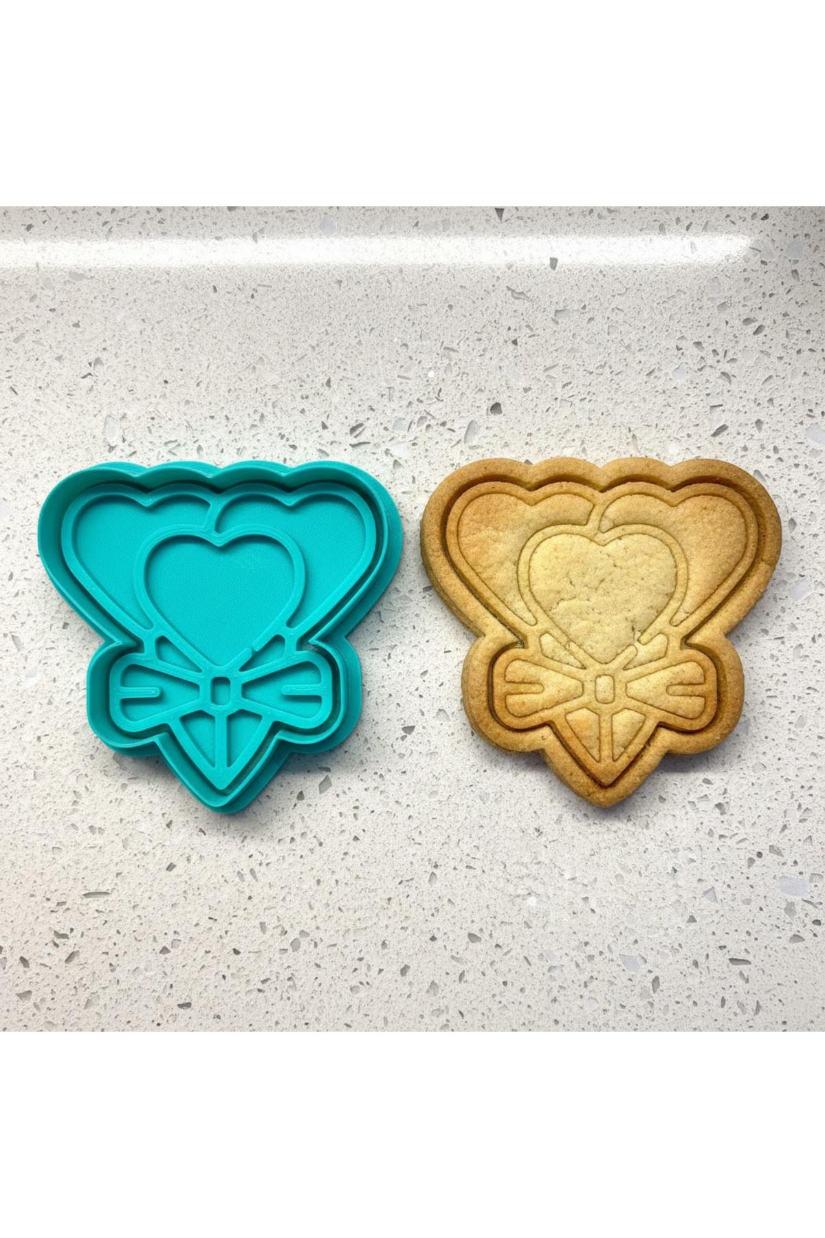 Kalp Buketi Kurabiye Kalıbı ve Damga Seti | Fiyonklu Kalp Demeti | Sevgililer Günü ve Anneler Günü | Craftelle 3D Kurabiye Kalıbı