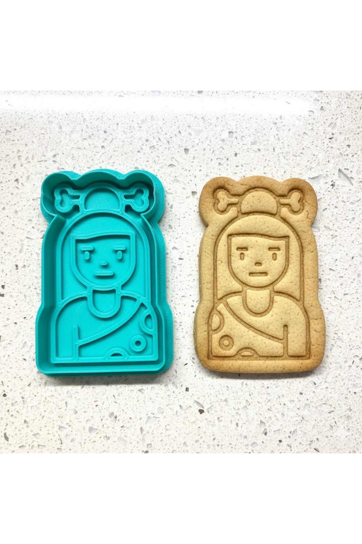 Kemik Tokalı Mağara Kadını Kurabiye Kalıbı ve Damga Seti | Taş Devri Kızı | Doğum Günü ve Parti | Craftelle 3D Kurabiye Kalıbı
