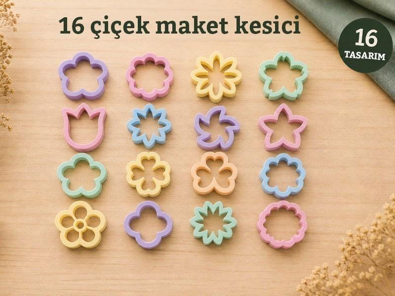 16 Parça Çiçek Figürlü Özel Tasarım Kurabiye ve Seramik Hamur Kalıp Seti Görsel 2